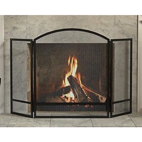 3-Panel Arched Fireplace Safety Screen with Double Bar, 29.25 Inch