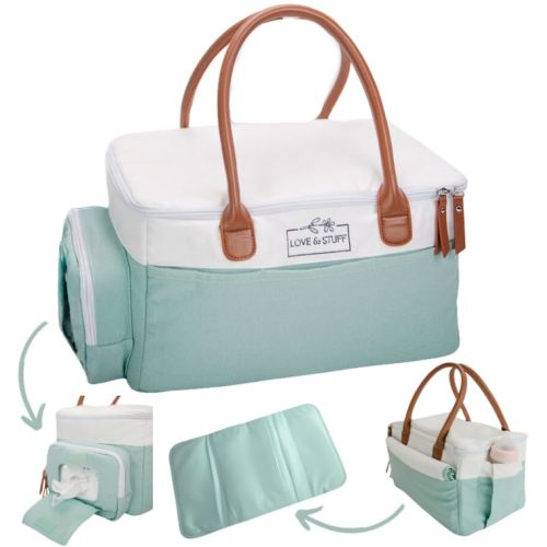 Baby Diaper Caddy Organizer - Stylish Waterproof Large Diaper Caddy with Lid - Durable Sage & White Baby Diaper Organizer Caddy - Spacious & Customizable Portable Diaper Caddy with Changing Mat