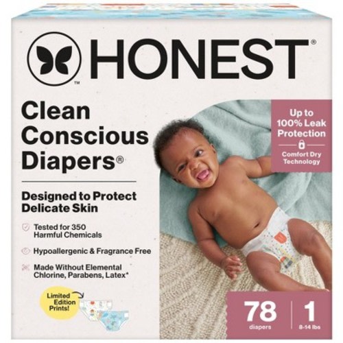 The Honest Company Clean Conscious Disposable Diapers - Ocean Bottoms & Chilly Cheeks - Size 1 - 78ct