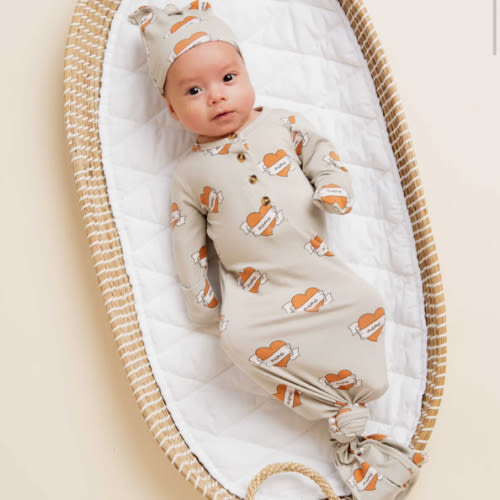 Mama Knows Knotted Gown & Beanie Set