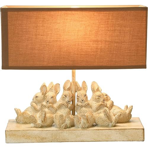 Whitewashed Rabbit Table Lamp with Sand Colored Linen Shade