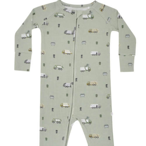 Trash Trucks Small Ribbed Zip Romper