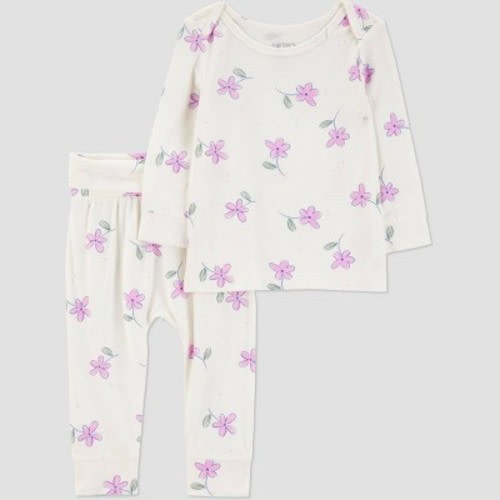 Carter's Just One You® Baby Girls' 2pc Comfy Soft Floral Top & Bottom Set - Ivory/Pink 9M