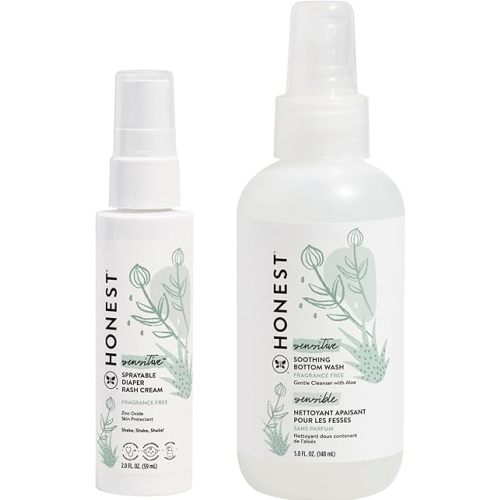 The Honest Company Diaper Rash Cream Spray + Soothing Baby Bottom Wash Bundle | Naturally Derived, Non-Irritating, Cruelty Free | 2 fl oz, 5 fl oz