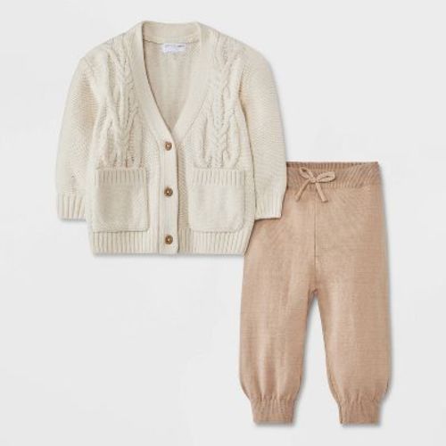 Grayson Mini Baby Cable Top & Bottom Set - Off-white Newborn
