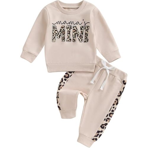 Kupretty Baby Girl Fall Winter Clothes Toddler Outfit Letters Graphic Crewneck Sweatshirts + Joggers Pants Set