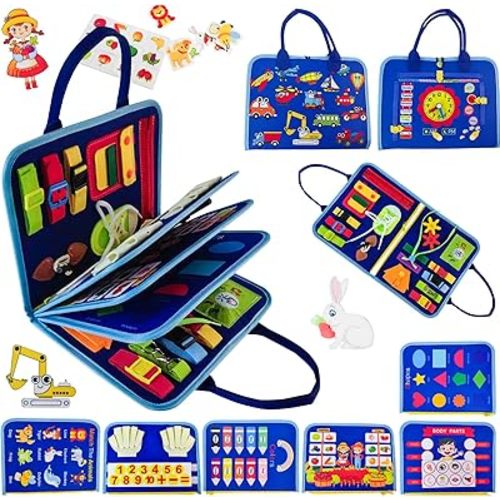 Busy Board Montessori Toys, Sensory Toys for 1to3 Years, Activity Toys for 2 to 4 Years, Preschool Toys for Toddlers, Birthday Gift for 2 Year Old Boys,Montessori Magic Book