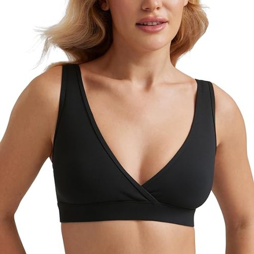 CRZ YOGA Butterluxe Maternity V Neck Nursing Bras - Wireless Sleep Breastfeeding Lounge Womens Pregnancy Bralette Comfy