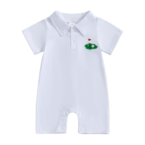 Baby Boy Golf Outfit Newborn Golf Cart Embroidery Polo Romper Shirt Button Down Collared Jumpsuit One Piece Outfits