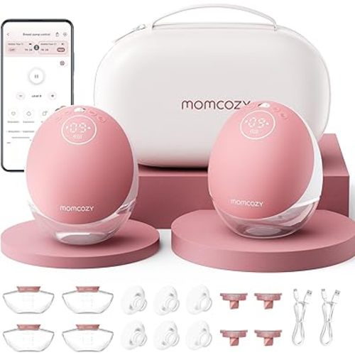 Momcozy Wearable Breast Pump, Hands Free Upgraded Mobile Flow | M9, App Discreet Control with Personalized Multi-Modes & 15 Levels, Wearable Breast Pump 24mm, 2 Pack Cozy Red