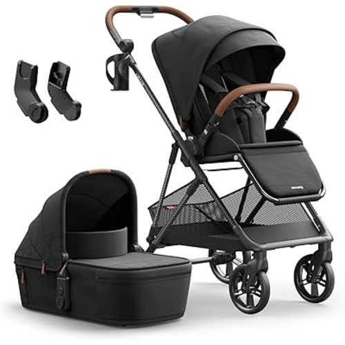 MAMAZING Air Lux Baby Stroller, Strength Carbon Fiber Frame & Only 15.8lbs, Infant Stroller with Bassinet & Cup Holder, One-Hand Compact Folding & Reversible Seat, Soft Insert & Car Seat Adapter