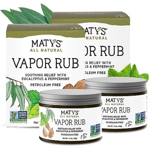Matys Vapor Rub for Adults & Kids 2 Years +, Chest Rub to Relieve Cough, Congestion, & Stuffy Noses, Petroleum Free w/Eucalyptus, 2 Jars, 1.5oz Each