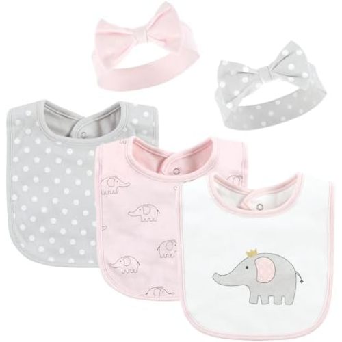 Hudson Baby Unisex BabyCotton Bib and Headband or Caps Set