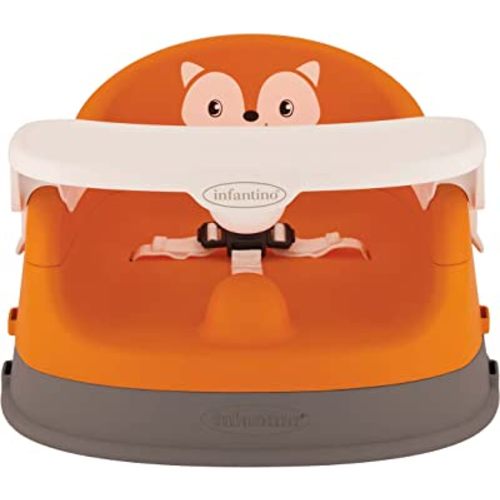 Infantino Grow-with-Me 4-in-1 Two-Can-Dine Feeding Booster Seat, Fox-Theme, Space-Saving Design, Infant Booster for 4M+, Toddler Seat for 3Y+