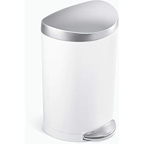 simplehuman 6 Liter / 1.6 Gallon Semi-Round Bathroom Step Trash Can, White Steel