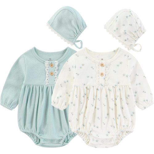 Baby Girl Clothes Cotton Bubble Romper Floral Bodysuits Infant Outfit Set