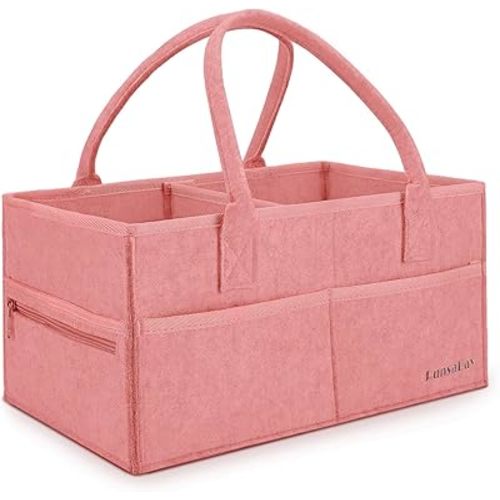Runsabay. Diaper Caddy Organizer for Newborn Baby Essentials, Large Nursery Storage Bin, Car Organizer for Baby Diapers and Wipes, Baby Basket with Handles - Pink