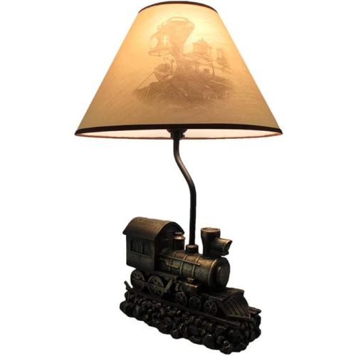 Zeckos Light in The Tunnel Vintage Steam Engine Train Table Lamp with Shade - Rustic Railroad Locomotive Nightstand Light with Bronze Finish -19 Inches High