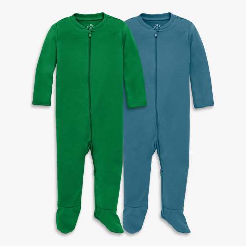 Baby organic zip footie 2-pack - Grass / slate blue / 0-3