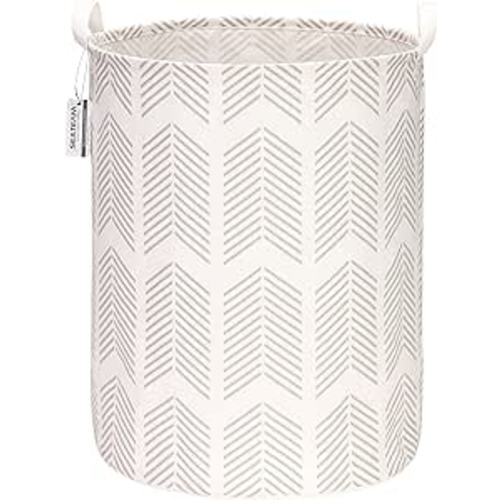 Amazon.com: Sea Team 19.7 Inches Large Sized Waterproof Coating Ramie Cotton Fabric Folding Laundry Hamper Bucket Cylindric Burlap Canvas Storage Basket with Stylish Fishbone Grey Design : Home & Kitchen