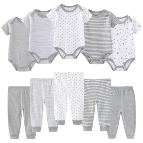 Baby Bodysuit and Pant Set 10-pcs Cotton Soft Newborn Clothes Outfits