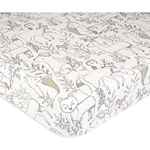 Crane Baby Soft Cotton Crib Mattress Sheet, Fitted Sheet for Cribs and Toddler Beds, Woodland Animal, 28”w x 52”h x 9”d