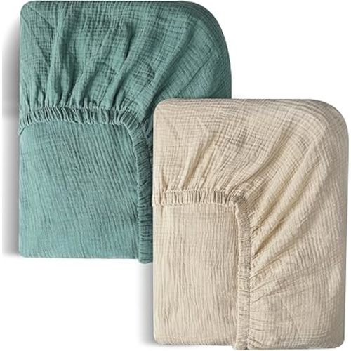 Muslin Cotton Crib Sheets 2 Pack - 100% Cotton, Soft & Breathable - Standard & Toddler Sizes (28x52 Inch) - Unisex, Bohemian Style