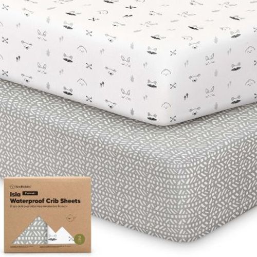 KeaBabies Isla Waterproof Crib Sheets for Boys, Girls, 2pk Baby Fitted Crib Sheet, Waterproof Crib Mattress Protector Sheets (Rust)