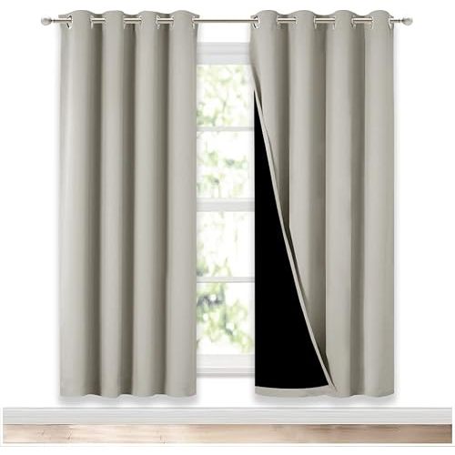 NICETOWN 100% Blackout Window Curtain Panels, Full Light Blocking Drapes with Black Liner for Nursery, 72-inch Drop Thermal Insulated Draperies (Natural, 2 Pieces, 52-inch Wide Per Panel)
