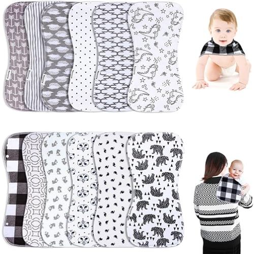 Baby Burp Cloths & Baby Bibs 2-in-1 Design Large Size 3 Layers Thicken 100% Cotton Super Absorbent and Soft Baby Spit Up Burping Rags Baby Burp Cloth Set for Boys and Girls 12 Pack