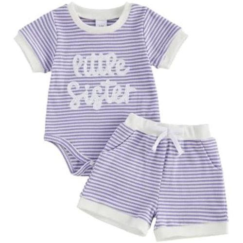 Tsultryofs Baby Girl Summer Clothes Newborn Infant Outfit Letter Embroidery Print Short Sleeve Romper with Shorts 2Pcs Set