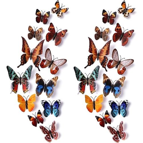 24pcs 3D Vivid Special Man-Made Lively Butterfly Art DIY Decor Wall Stickers Decals Nursery Decoration, Bathroom Décor, Office Décor, 3D Wall Art, 3D Crafts for Wall Art Kids Room Bedroom