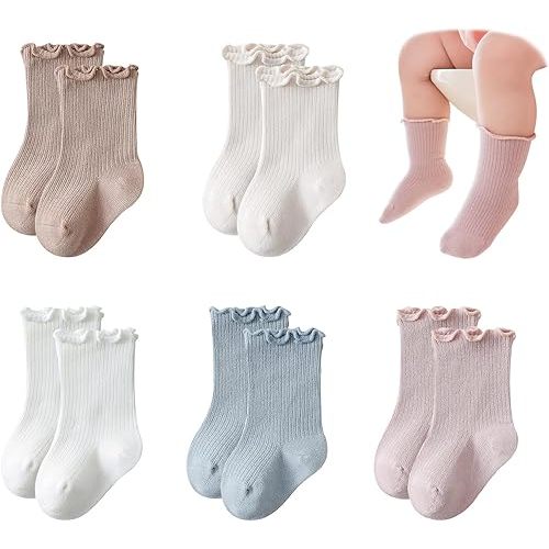 Gzeibmoo Baby Girls Socks Newborn Cotton Infant Toddler Frilly Ruffle