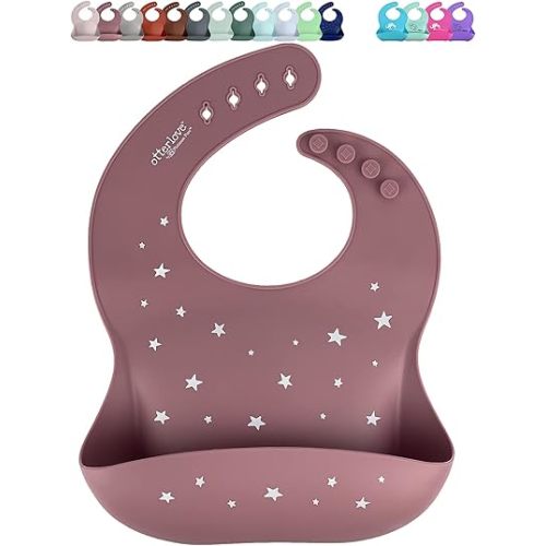 otterlove Silicone Bib – 100% Pure Platinum LFGB Baby Bibs with No Fillers – Wide Food Catching Pocket – Easy Clean – Mess Proof – Dishwasher Safe – BPA and Phthalate Free