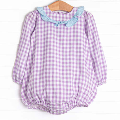 Southern Charm Ruffle Bubble, Purple Check – Stitchy Fish 12M
