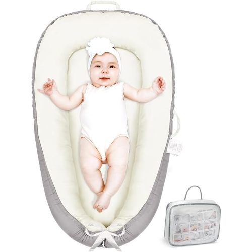 Baby Lounger - Baby Lounger Pillow for Newborn, Breathable & Soft Baby Nest Co Sleeper for Baby 0-24 Months, Portable Infant Lounger Baby Floor Seat for Home and Travel,Beige