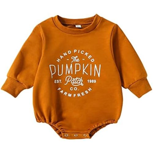 Toddler Infant Baby Girl Boy Halloween Outfit Pumpkin Sweatshirt Oversized Onesie Bubble Romper Sweater Clothes