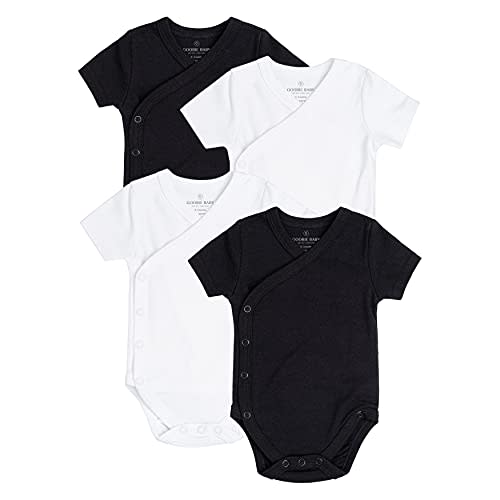 Baby Side Snap Bodysuit Set, 100% Cotton Boy Girl Unisex Kimono Onesie, 4 Pack