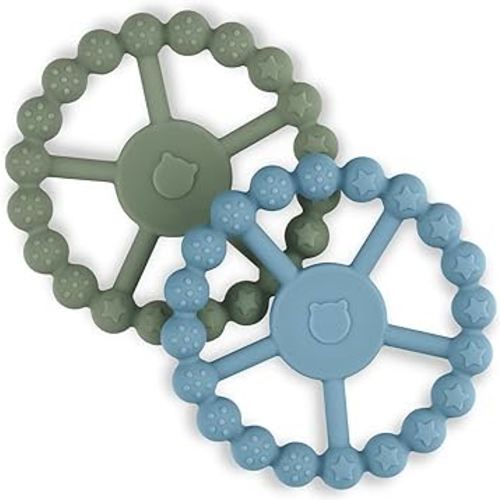 Silicone Sensory Teething Ring, 2Pack Baby Teethers Chew Toys for Infant, Boys and Girls, Food Grade Silicone, BPA & Phthalate (Morandi Color)