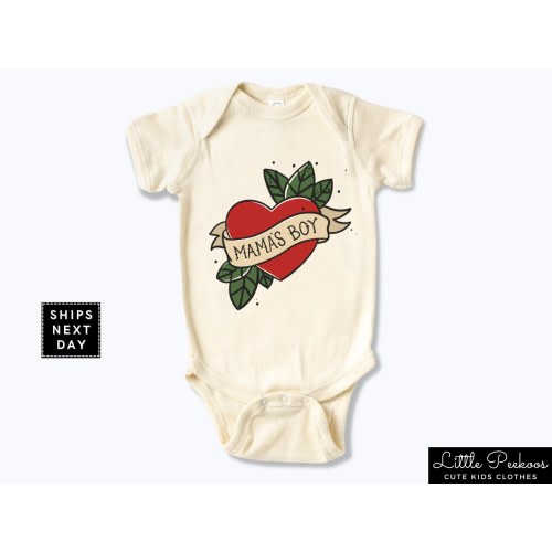 Cute Mama's Boy Baby Onesie®, Cool Baby Shower Gift for New Mom, Kids T-shirt for Mother's Day, Retro Tattoo Heart Mamas Boy Toddler Shirt