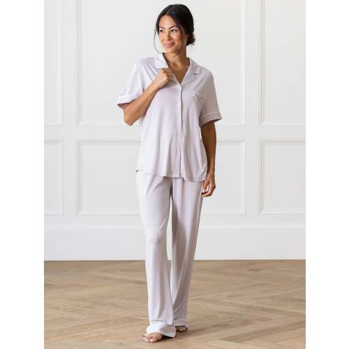 Women's Bamboo Stretch-Knit Short Sleeve & Pant PJ Set | Cozy Earth - Navy