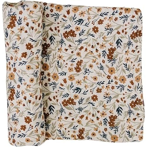 Mebie Baby Harvest Floral Muslin Swaddle, Modern and Neutral Swaddle Blanket for Baby Girl or Boy, Soft Baby Blankets, Newborn Swaddle Blanket, 0-3 Month, Comfy Wrap, Baby Essentials & Gifts
