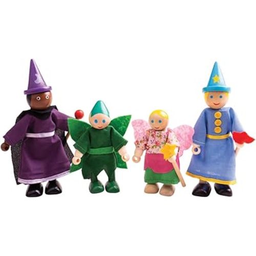 Bigjigs Toys Wooden Fantasy Dolls - Wood Doll House Figures, Playset
