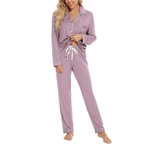 Senert Pajamas Set For Women Long Sleeve Sleepwear Soft Button Down Shirt with Long Pants Pj Lounge Sets S-XXL