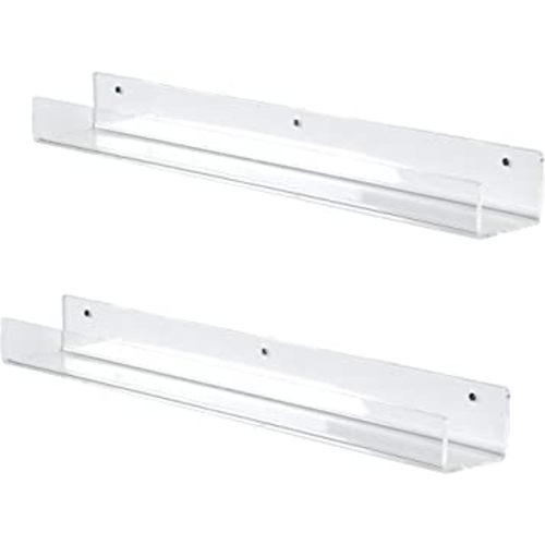 VIVO Dual Acrylic 24 inch Floating Bookshelves for Wall Display, Clear Organizer Shelves for Kids Room, Nursery, Office, and More 2-Pack, MOUNT-SF24C