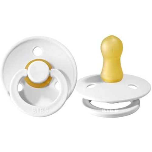 BIBS Pacifiers | Natural Rubber Baby Pacifier | Set of 2 BPA-Free Soothers | Made in Denmark | White | Size 0-6 Months