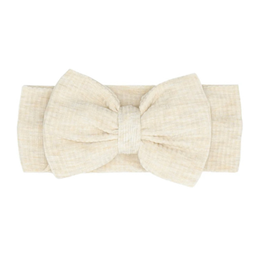 Heather Oatmeal Ribbed Luxe Bow Headband - Little Sleepies