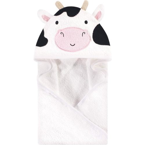 Hudson Baby Unisex Baby Cotton Animal Face Hooded Towel, Cow, One Size