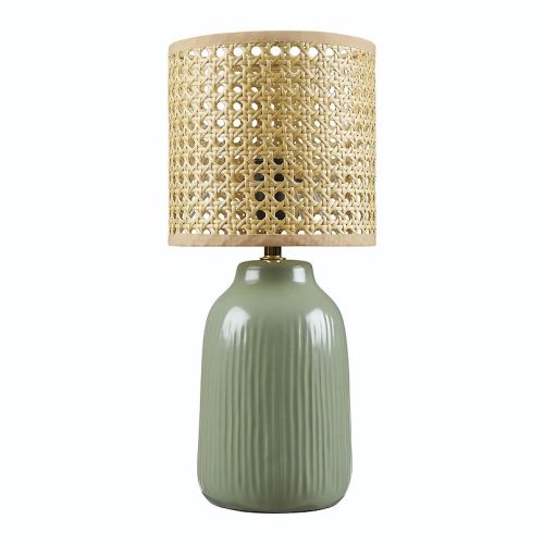 Ceramic Accent Lamp with Woven Rattan Shade