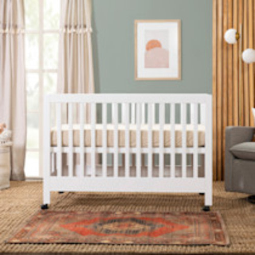 babyletto Maki Portable Folding Crib with Toddler Bed Conversion Kit - White